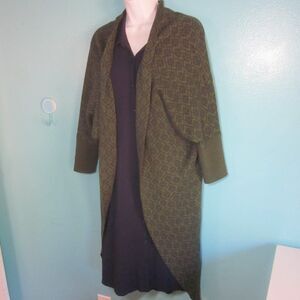 Lazybones Australia Size M Long Green Organic Cotton Print Cardigan Sweater Top